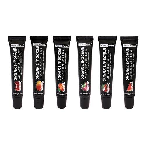 Beauty Treats Sugar Lip Scrub Set Of 6 Flavors - Exfoliating Lip Care, Nourishing & Hydrating