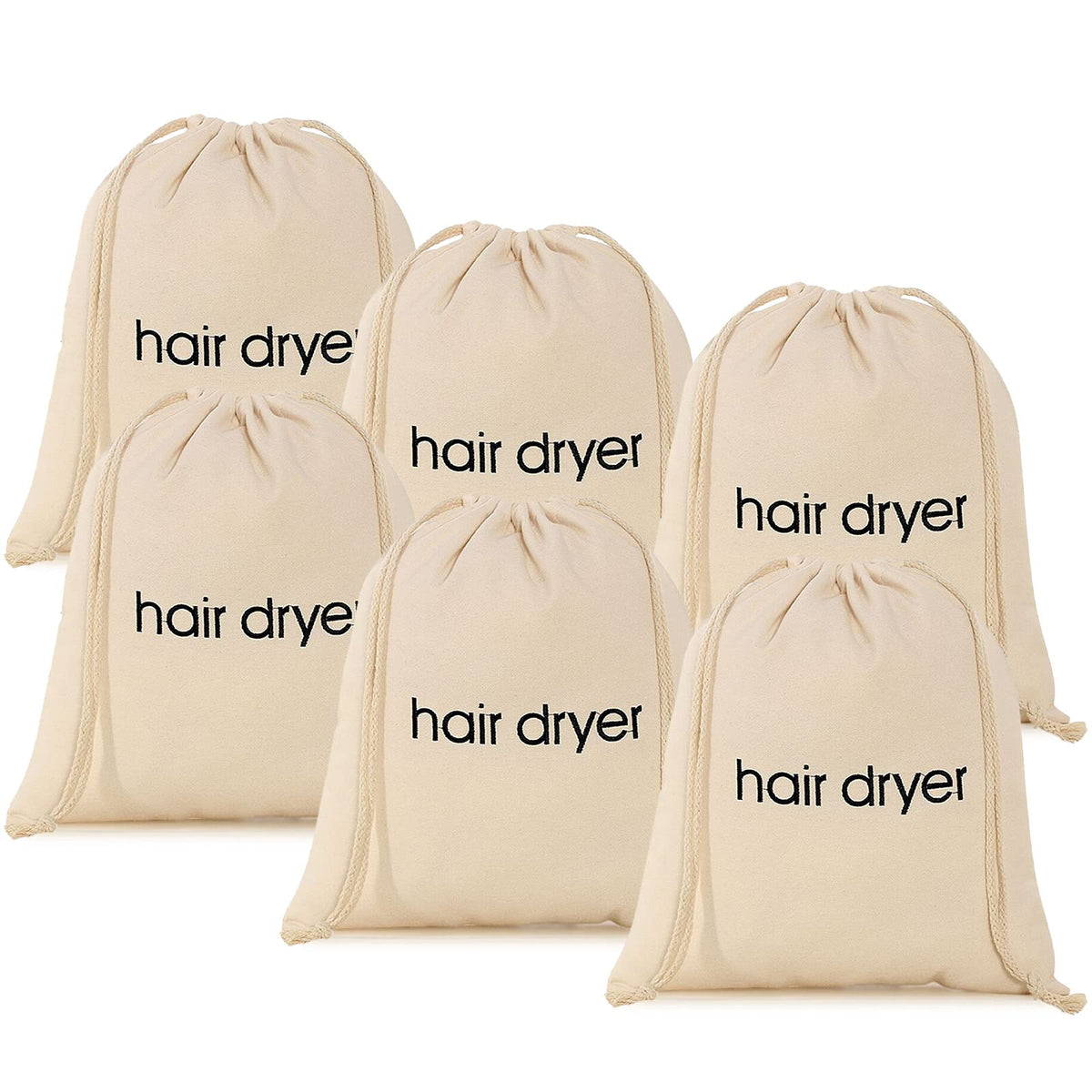 Erkxd Hair Dryer Bags - 6 Pack Drawstring Container For Travel & Bathroom, White