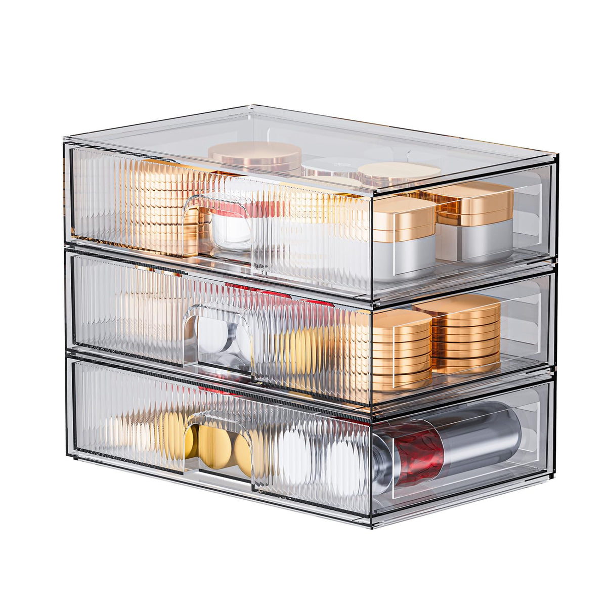 Zhiai 3-Piece Stackable Acrylic Storage Drawer For Cosmetics & Beauty Products, Home Organizer