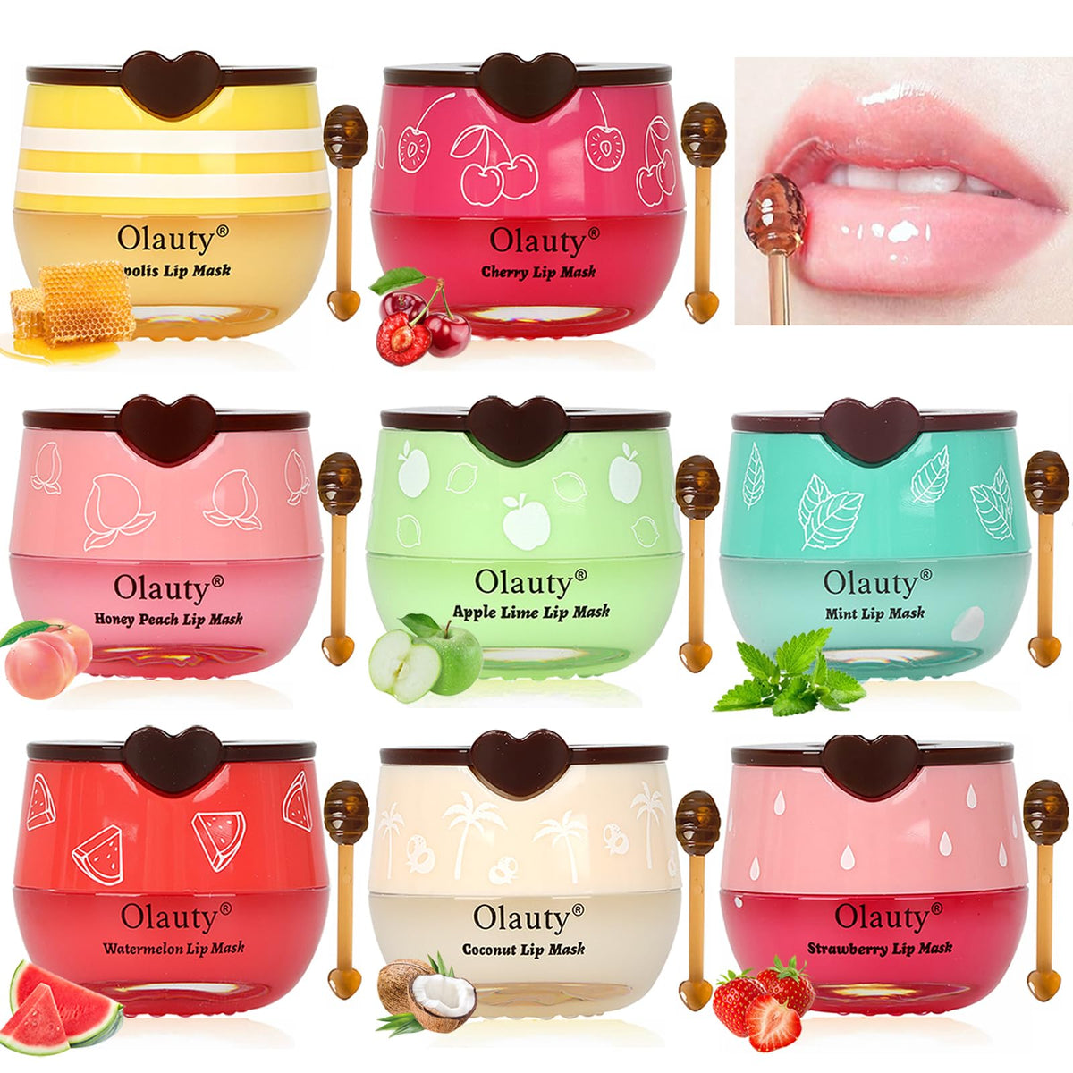 Yishifa 8 Pcs Bee Lip Balm Set - Honey, Watermelon, Mint, Coconut & More - Hydrating Lip Care