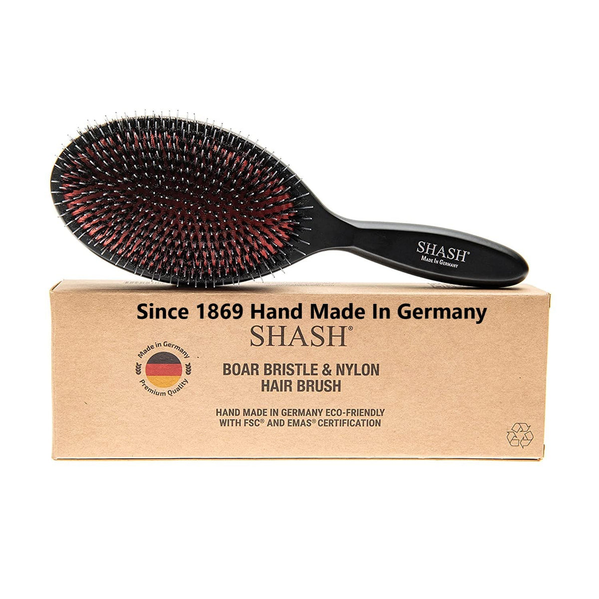 SHASH Nylon Boar Bristle Brush for Normal to Thick Hair - Large, Detangles & Softens