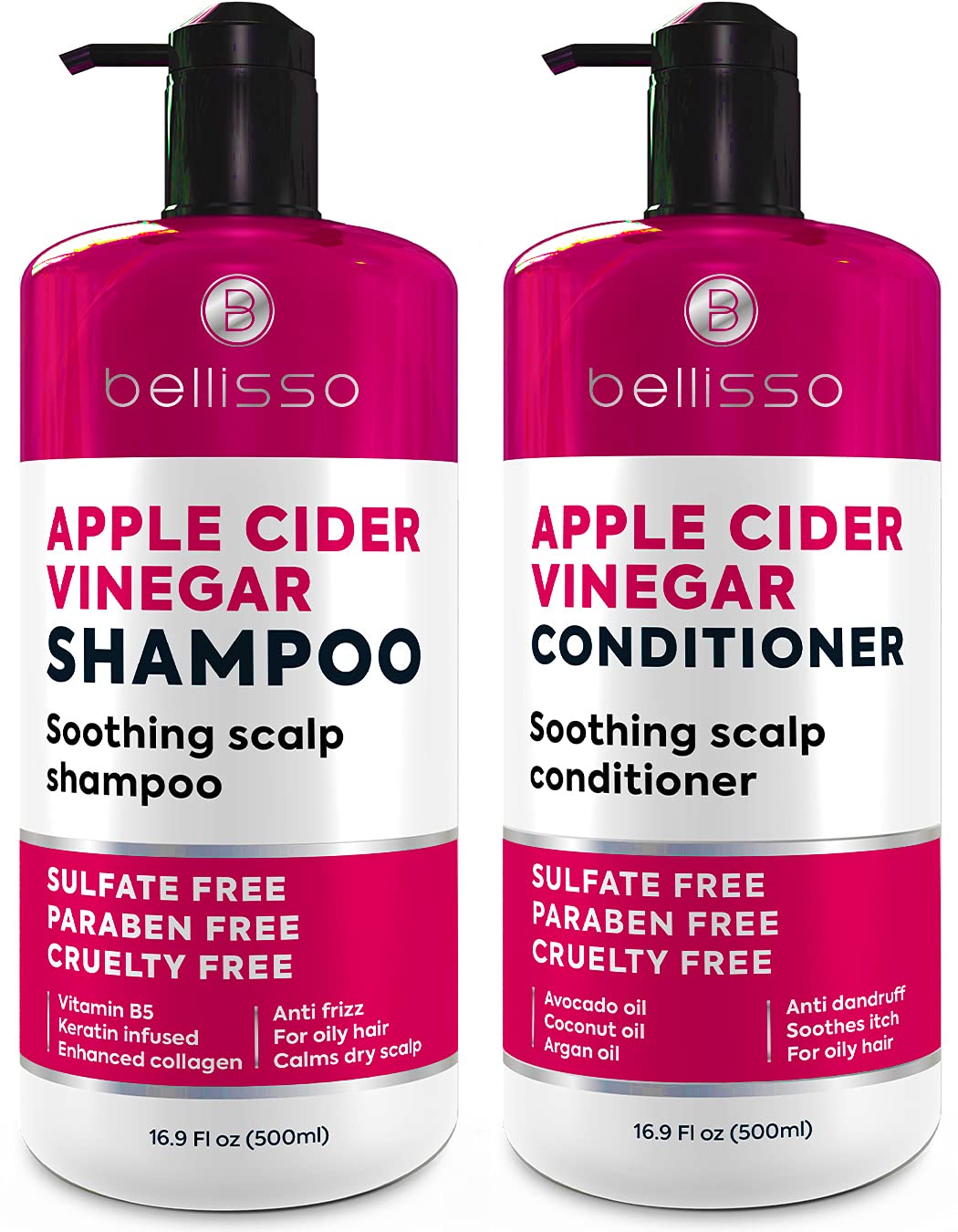 Bellisso Apple Cider Vinegar Shampoo & Conditioner Set - Anti Dandruff, Sulfate Free, 16.9