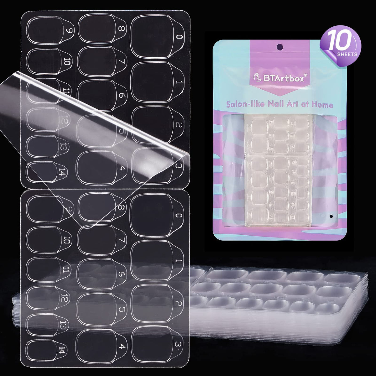 Btartbox Nail Adhesive Tabs - 300Pcs Ultra Thin Waterproof Stickers For Press On Nails, 15 Sizes