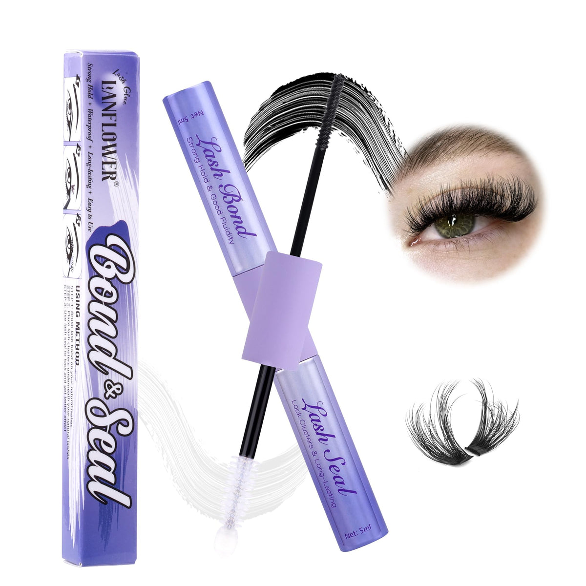 Lanflower Lash Bond And Seal Waterproof Cluster Glue - 2 In 1 Long Lasting Eyelash Extension Glue