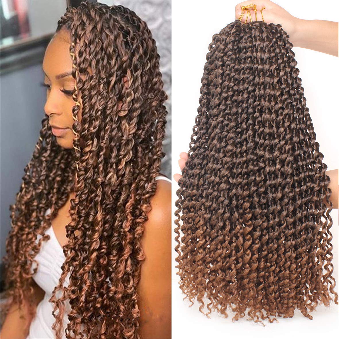 Leeven 18&quot; Ombre Water Wave Crochet Twist Hair, T30# - 6 Pcs Synthetic Braiding Extensions