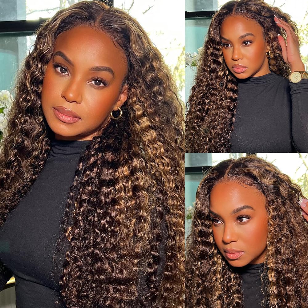 Azibo 22&quot; 13X5 Honey Blonde Full Lace Front Wig, 200% Density Water Wave Human Hair