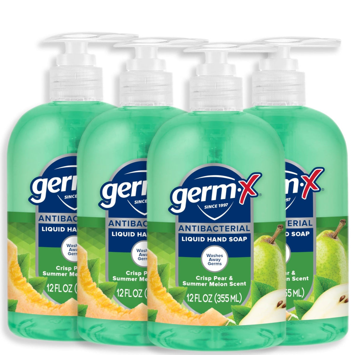 Germ-X Antibacterial Hand Soap, Moisturizing Liquid, Crisp Pear & Summer Melon, 12 Oz, 4 Pack