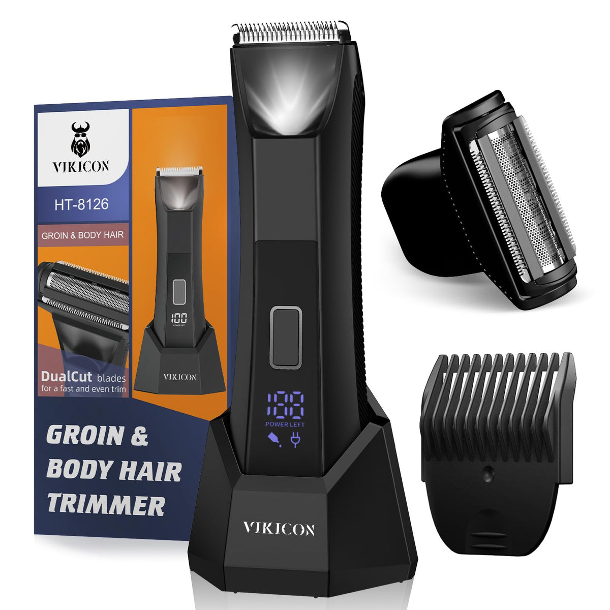 Vikicon 2-In-1 Body Trimmer & Shaver For Men - Waterproof Electric Razor W/Travel Lock & Light