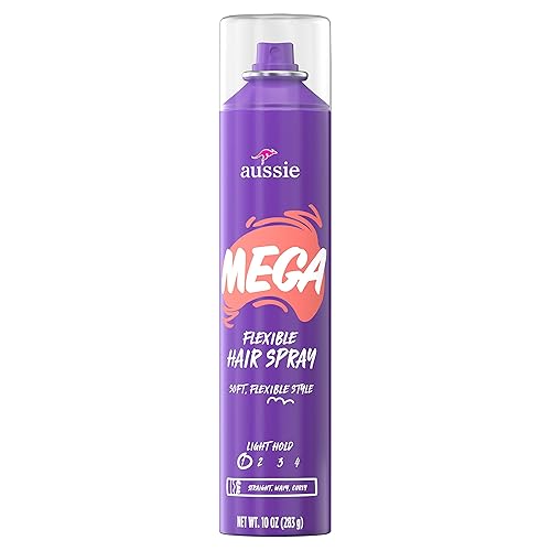 Aussie Mega Flexible Hair Spray, 10 Oz - Ideal For Curly, Straight & Wavy Hair