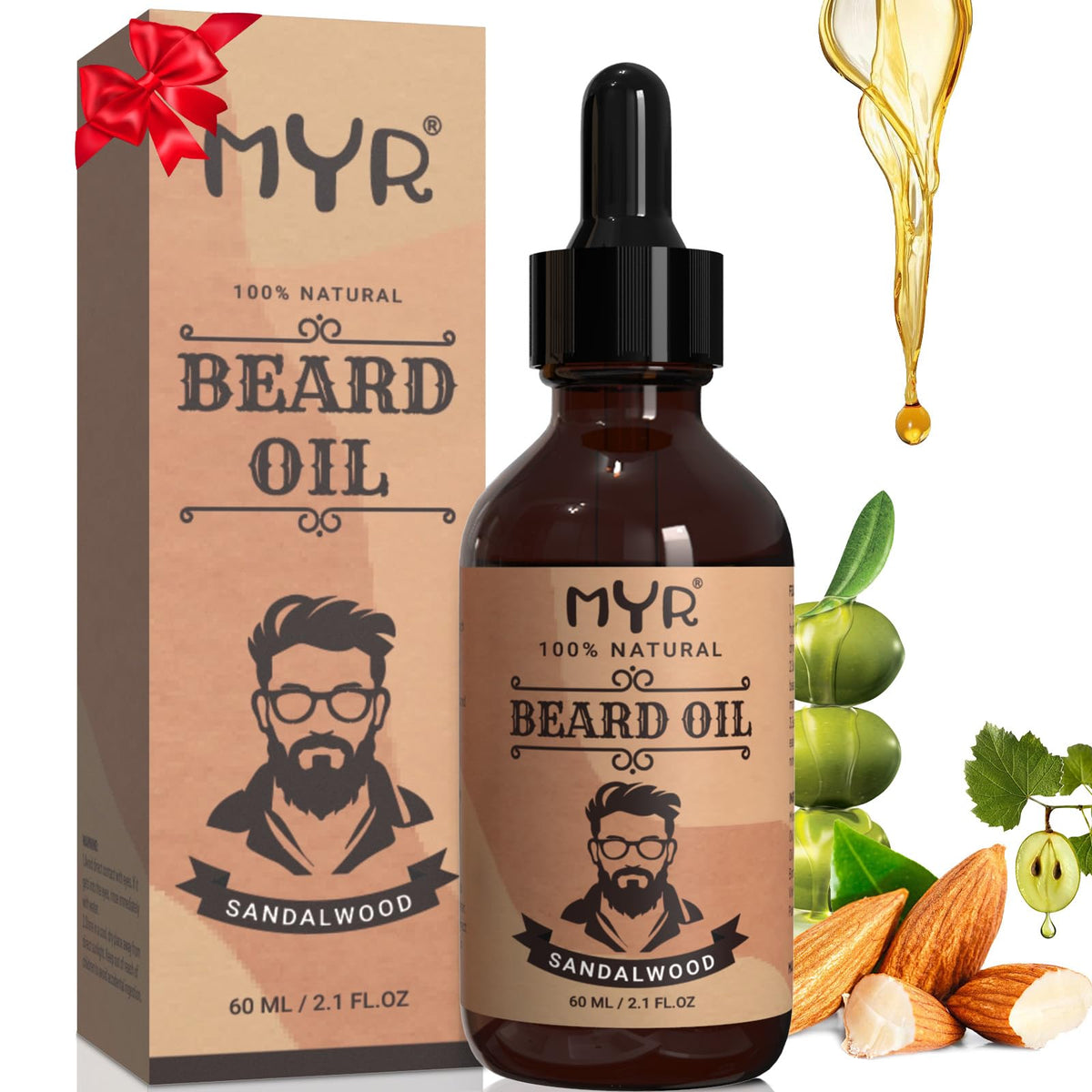 Myr Beard Growth Oil For Men - Moisturizing Beard Conditioner With Sweet Almond & Natural Extracts