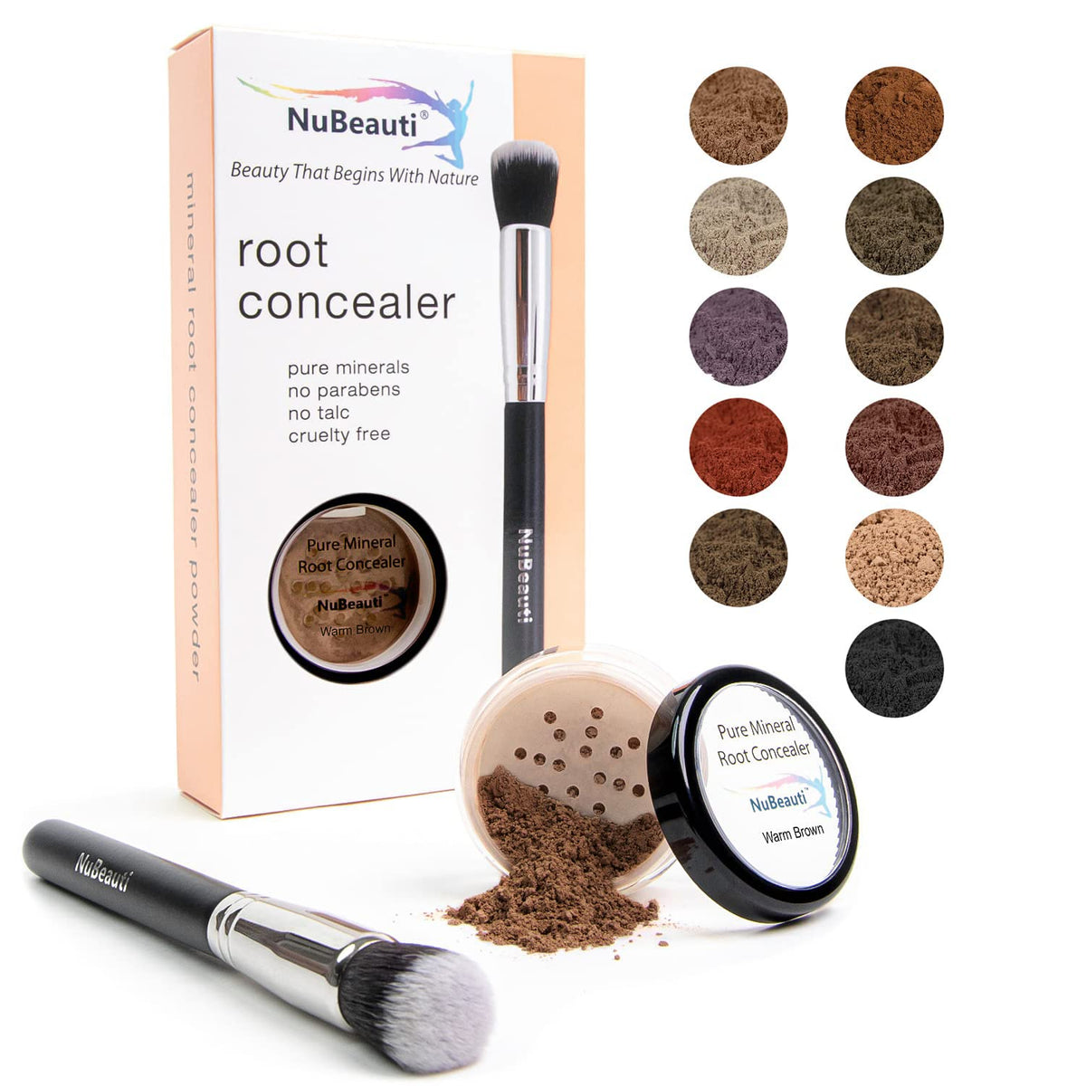 Nubeauti Hair Root Touch Up Powder - Warm Brown, Zero Fragrance, 11 Shades, 2 Piece Set