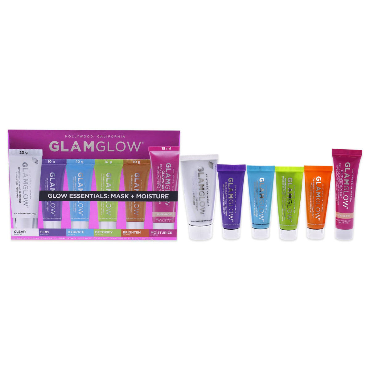 Glamglow 6 Piece Glow Essentials Mask & Moisture Travel Set - Supermud, Glowstarter, Gravity