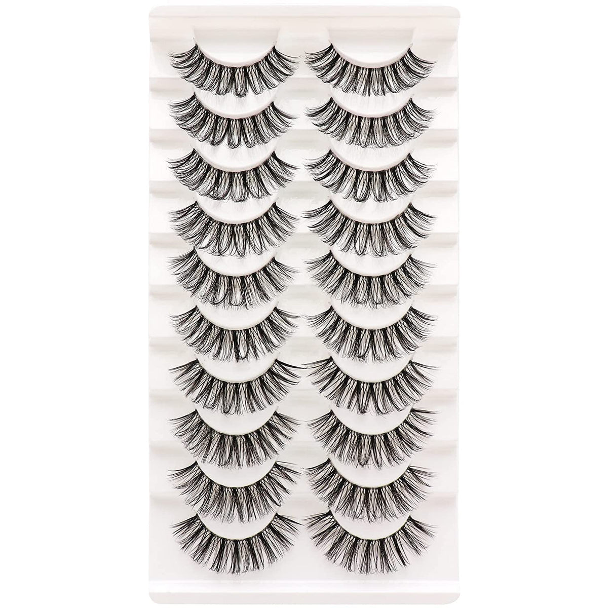 Veleasha D Curl Russian Strip Lashes - 10 Pairs Clear Band Eyelash Extensions, Black