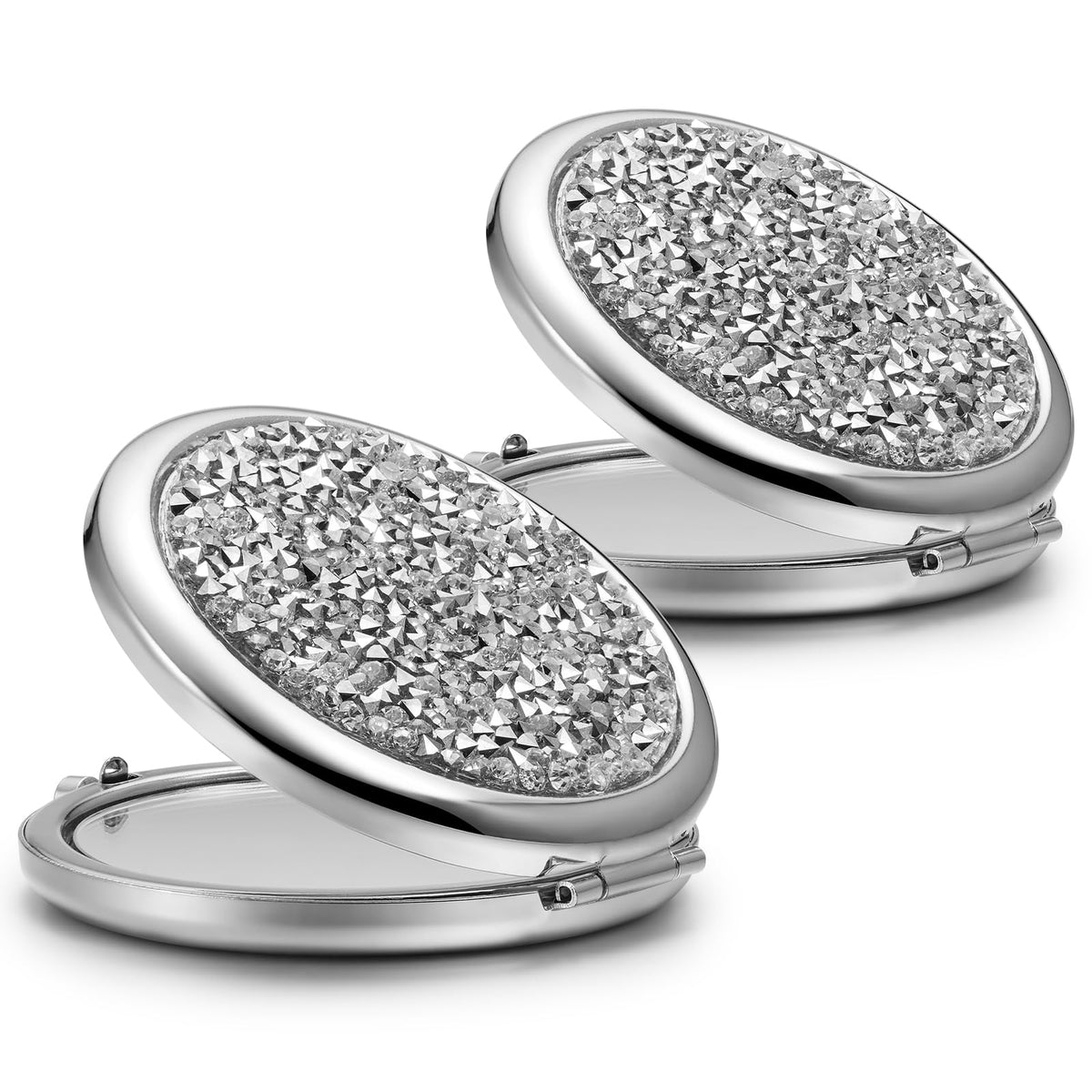 Getinbulk Compact Mirror Set Of 2 - Double-Sided 1X/2X Magnifying Pocket Mirrors, Silver-Diamond