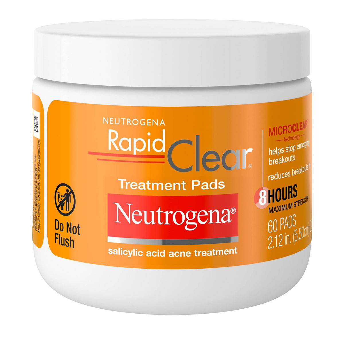 Neutrogena Rapid Clear Acne Face Pads, 2% Salicylic Acid, Oil-Free, 60 Count