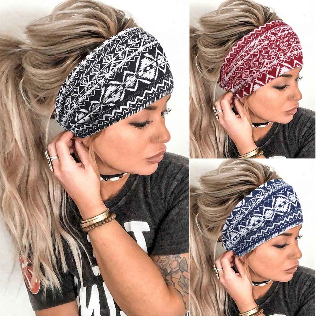 Aceorna Boho Headbands 3 Pcs Set - Elastic Turban Hair Band, Leopard Print, Large, Fashion Accessories