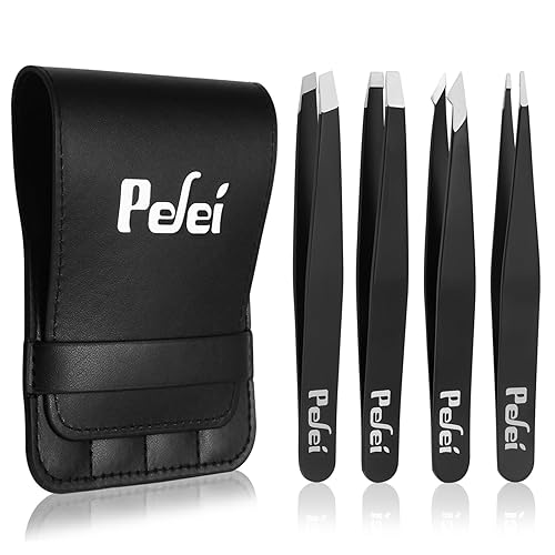 Pefei Professional Stainless Steel Tweezers Set - Precision 4 Piece for Eyebrows & Ingrown Hair