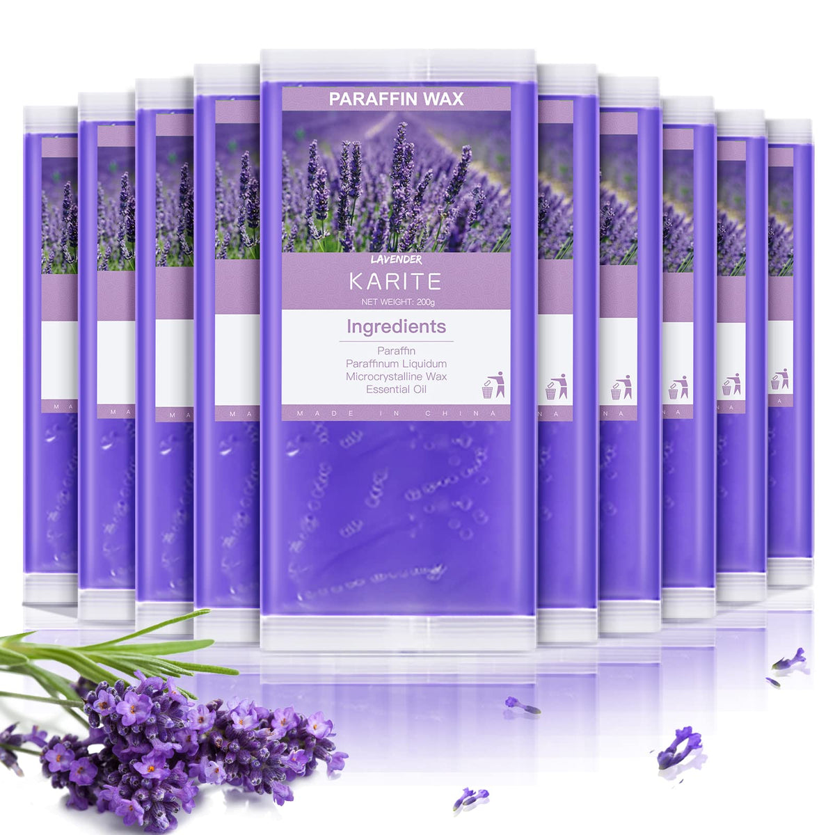 Karite Lavender Scented Paraffin Wax Refills, 10 Pack For Dry Skin & Muscle Fatigue Relief