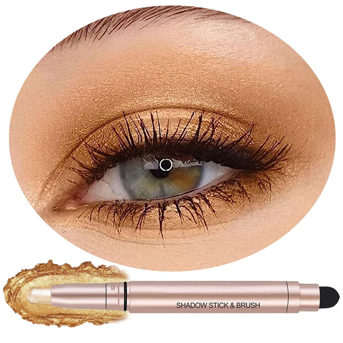 Saubzean Gold Shimmer Eyeshadow Stick - Waterproof Matte Cream Highlighter Pencil, Long Lasting