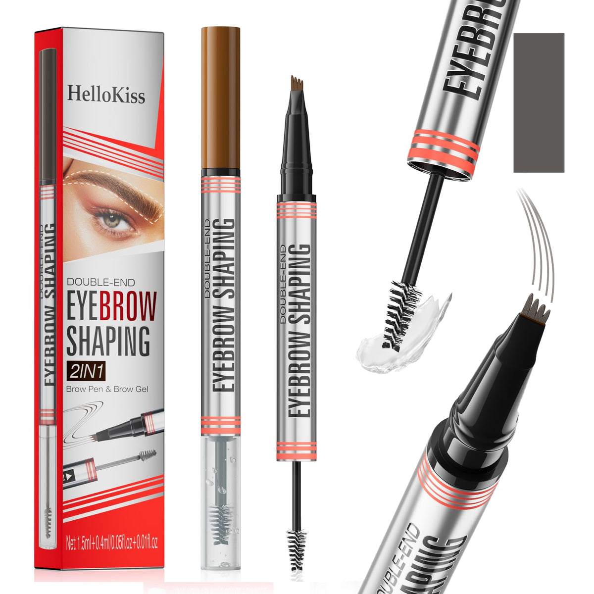 Yulinlon 9705 2In1 Eyebrow Pencil & Gel, Waterproof, Long-Lasting, 3#Grey