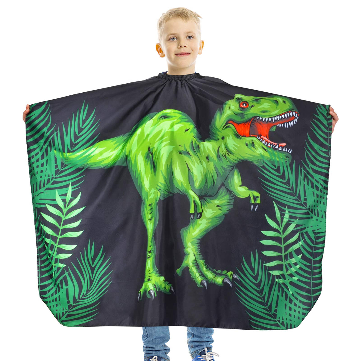 Pamaid Dinosaur Kids Haircut Cape - Waterproof Barber Cover, Adjustable Snap Closure, 47.2X37.4 Inch