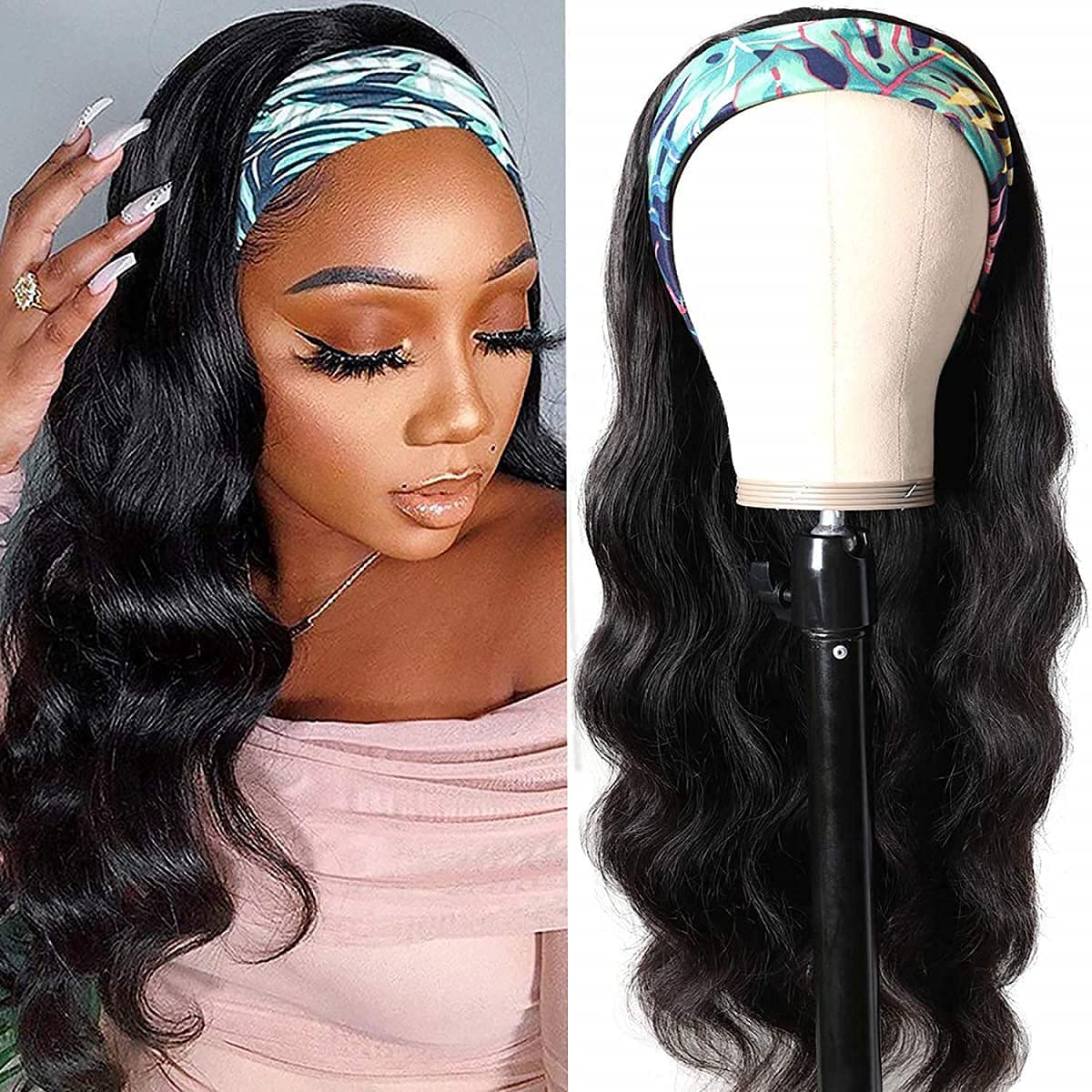 Higher Body Wave Headband Wig 26&quot; Glueless Human Hair Natural Black 150% Density For Women