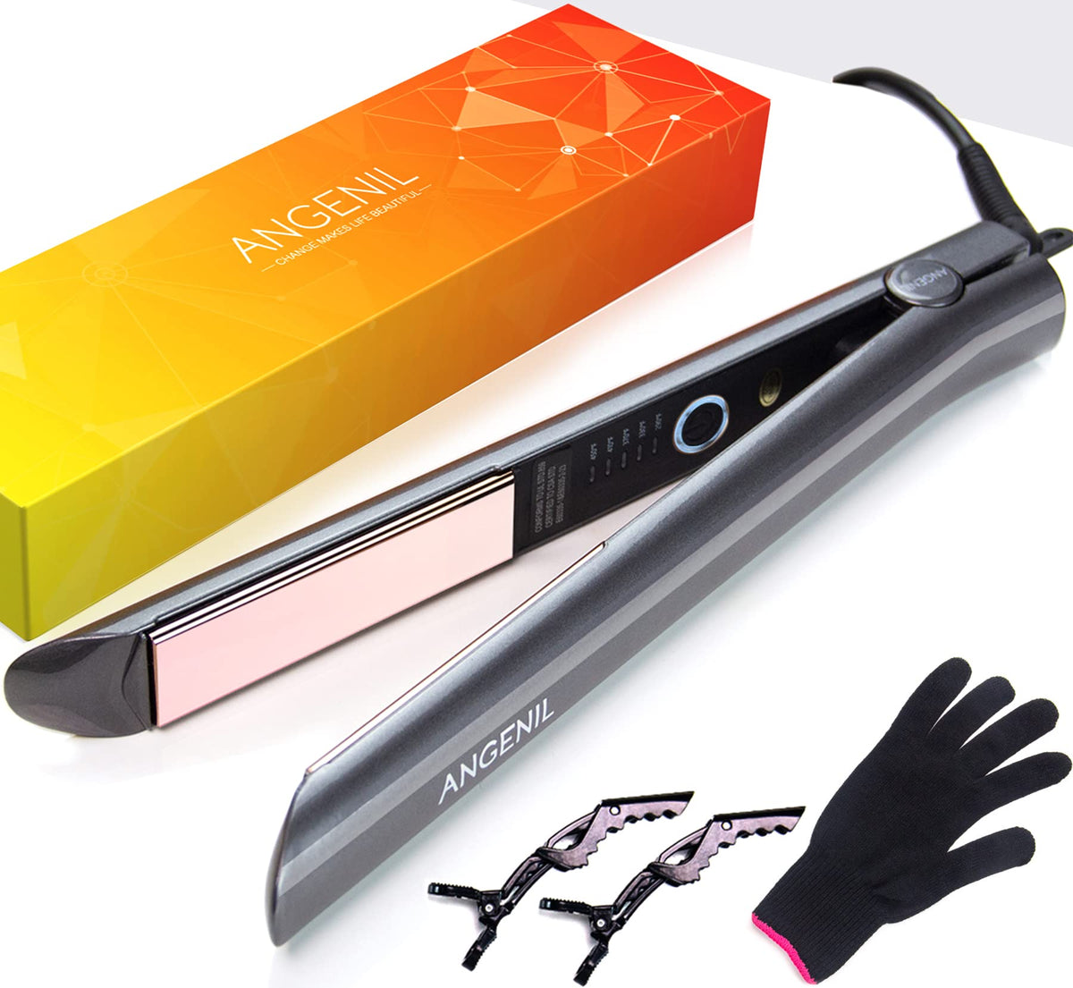 ANGENIL 2 in 1 Ionic Hair Straightener & Curler, Fast Heating Ceramic Titanium, Dual Voltage