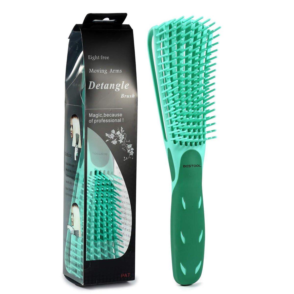 BESTOOL Detangling Brush for Curly & Afro Hair - Green, Pain-Free Wet/Dry Detangler