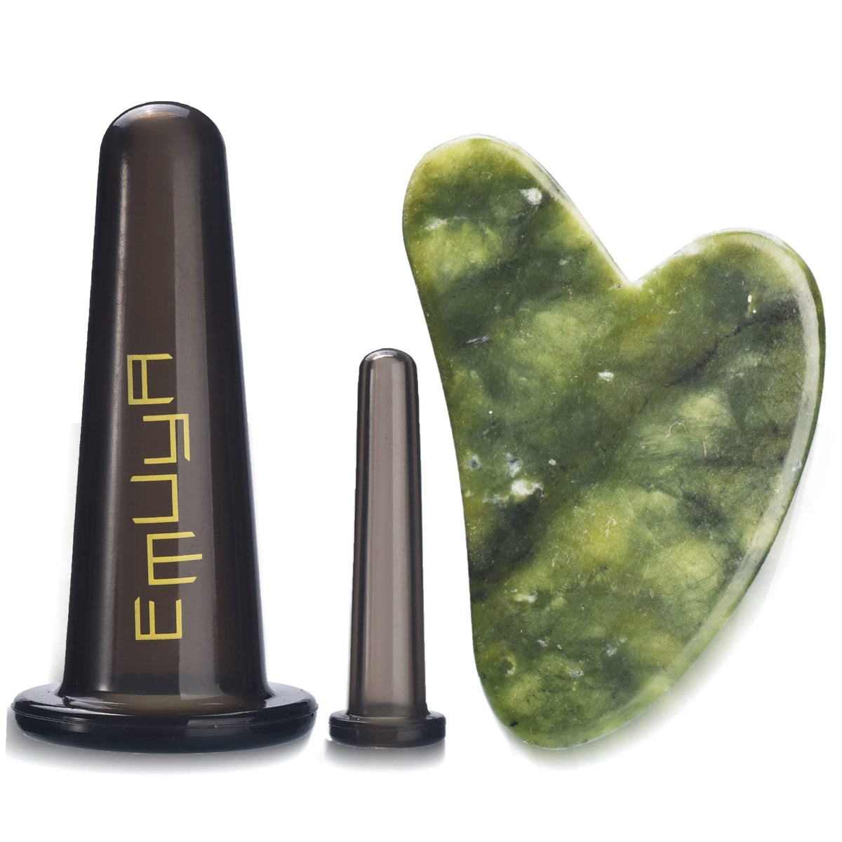 Emuya Jade Gua Sha & Facial Cupping Set For Anti-Aging, Sculpting & Glowing Skin - Green