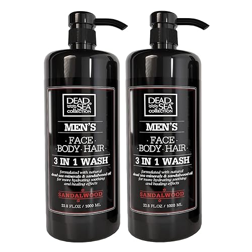 Dead Sea Collection 3-In-1 Body Wash For Men - Sandalwood Shower Gel & Shampoo, 2 Pack (33.8