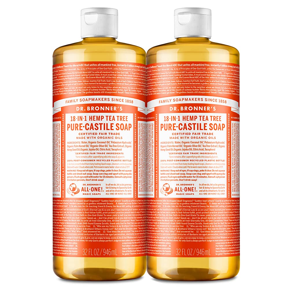 Dr. Bronner'S Pure-Castile Liquid Soap, Tea Tree, 32Oz 2-Pack - Organic, Vegan, 18