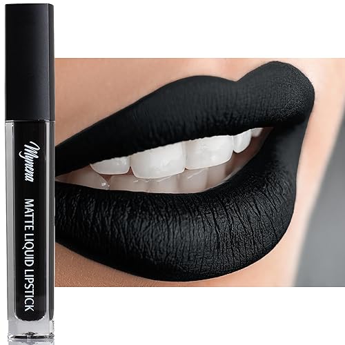 Mynena Black Matte Liquid Lipstick - Intense Color, Smudge-Proof, Waterproof, Vegan, 0.22 Fl Oz