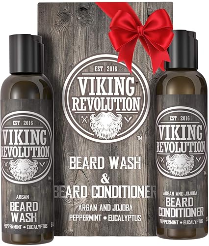 Viking Revolution Beard Care Set - Argan & Jojoba Oils, Peppermint & Eucalyptus, 5 Oz (2 Pack