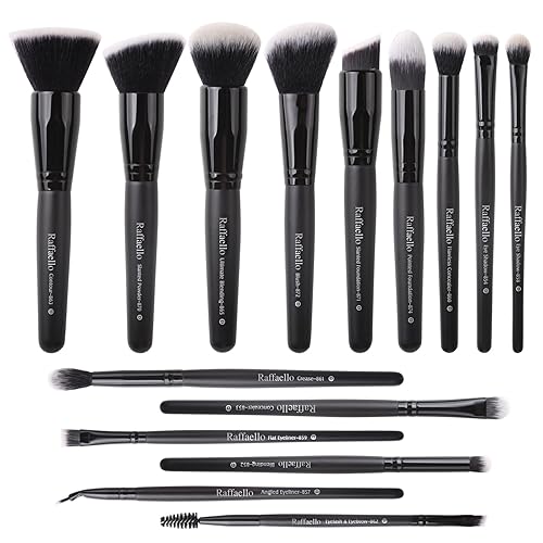 Raffaello 15Pcs Makeup Brush Set - Premium Synthetic Brushes for Foundation, Contour, Blush, Eye Shadow