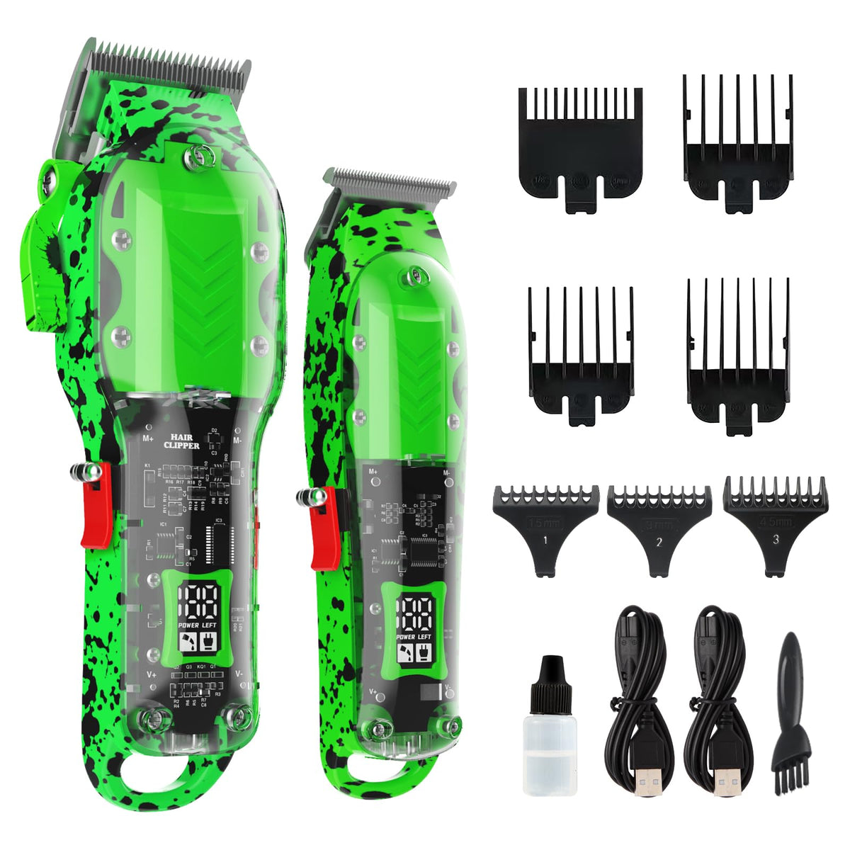 Tuanchuanrp Cordless Hair Clippers For Men With Led Display & 8 Fade Taper Combs - Green Set