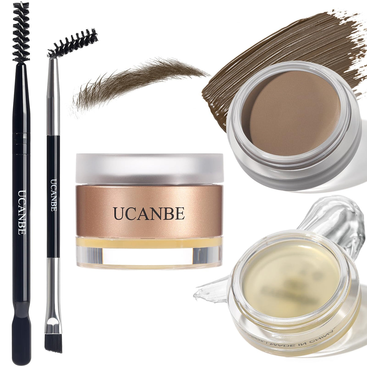 Ucanbe Waterproof Eyebrow Gel & Wax Kit - 2-In-1 Long Lasting With Dual-Ended Brush, Light Brown