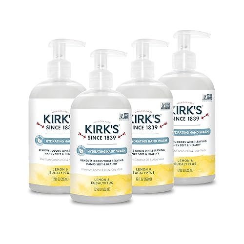 Kirk'S Hydrating Hand Wash With Coconut Oil & Aloe Vera, Vegan, Lemon & Eucalyptus, 12 Fl Oz (4 Pack