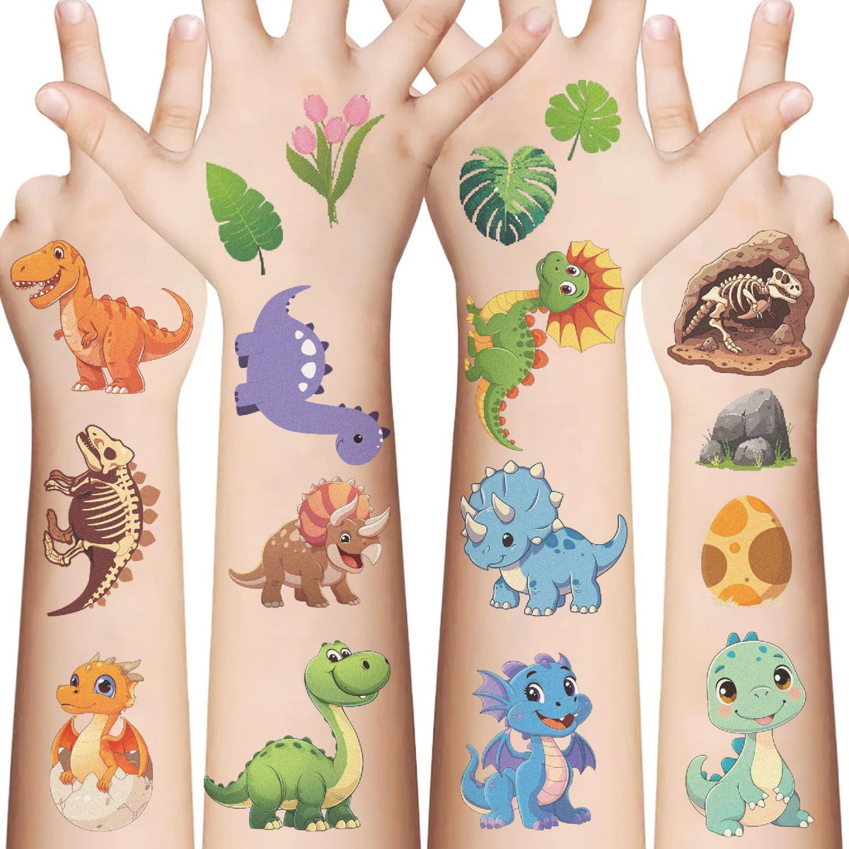 Fhjbja 81Pcs Dinosaur Temporary Tattoos - Cute Party Favors For Kids, Birthday & Baby Showers