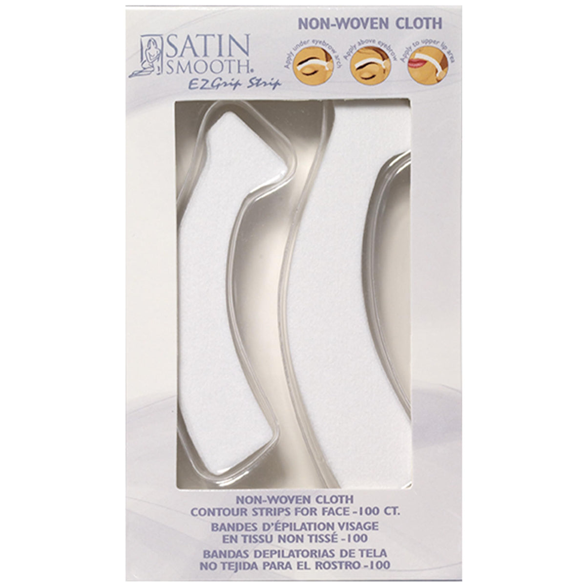 Satin Smooth Ez Grip Non-Woven Waxing Strips For Body, 100 Count, White