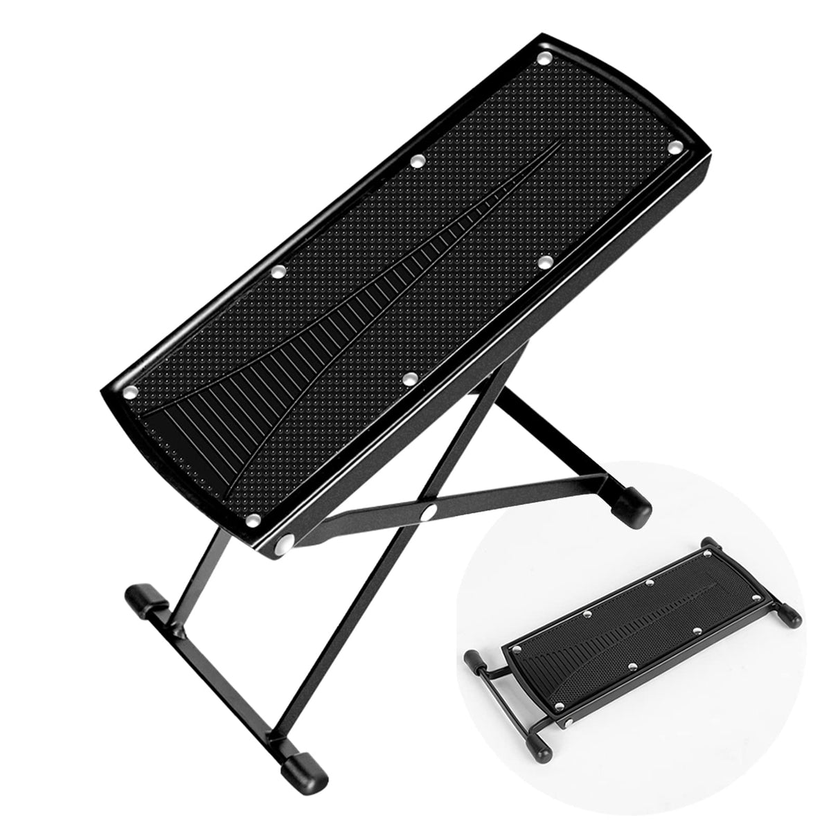 Lejesth Foldable Pedicure Foot Rest - 6-Position Adjustable, Non-Slip Rubber, Black Foot Stand