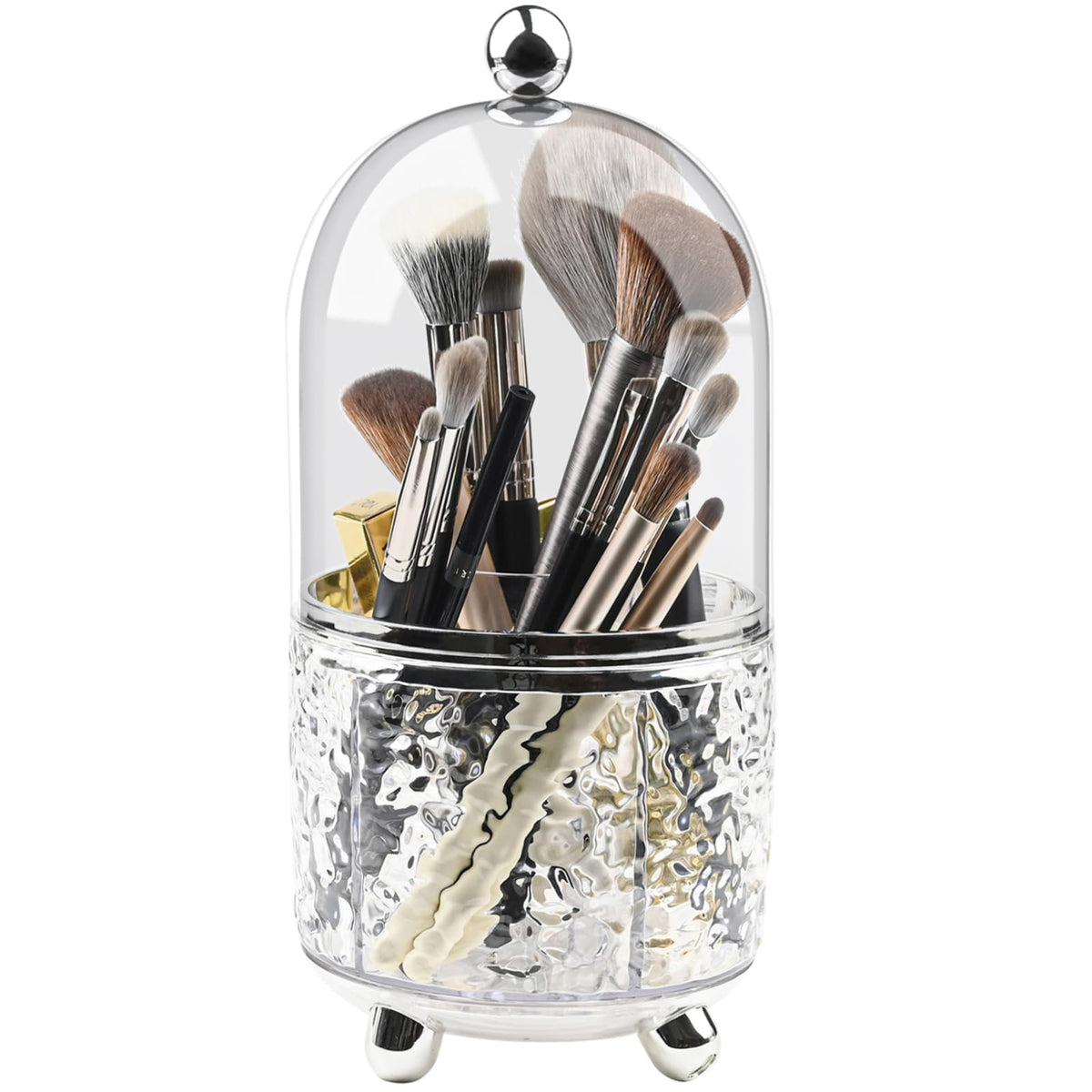 Hoosel 360 Rotating Makeup Brush Holder - Waterproof & Dustproof Cosmetic Organizer (Clear)