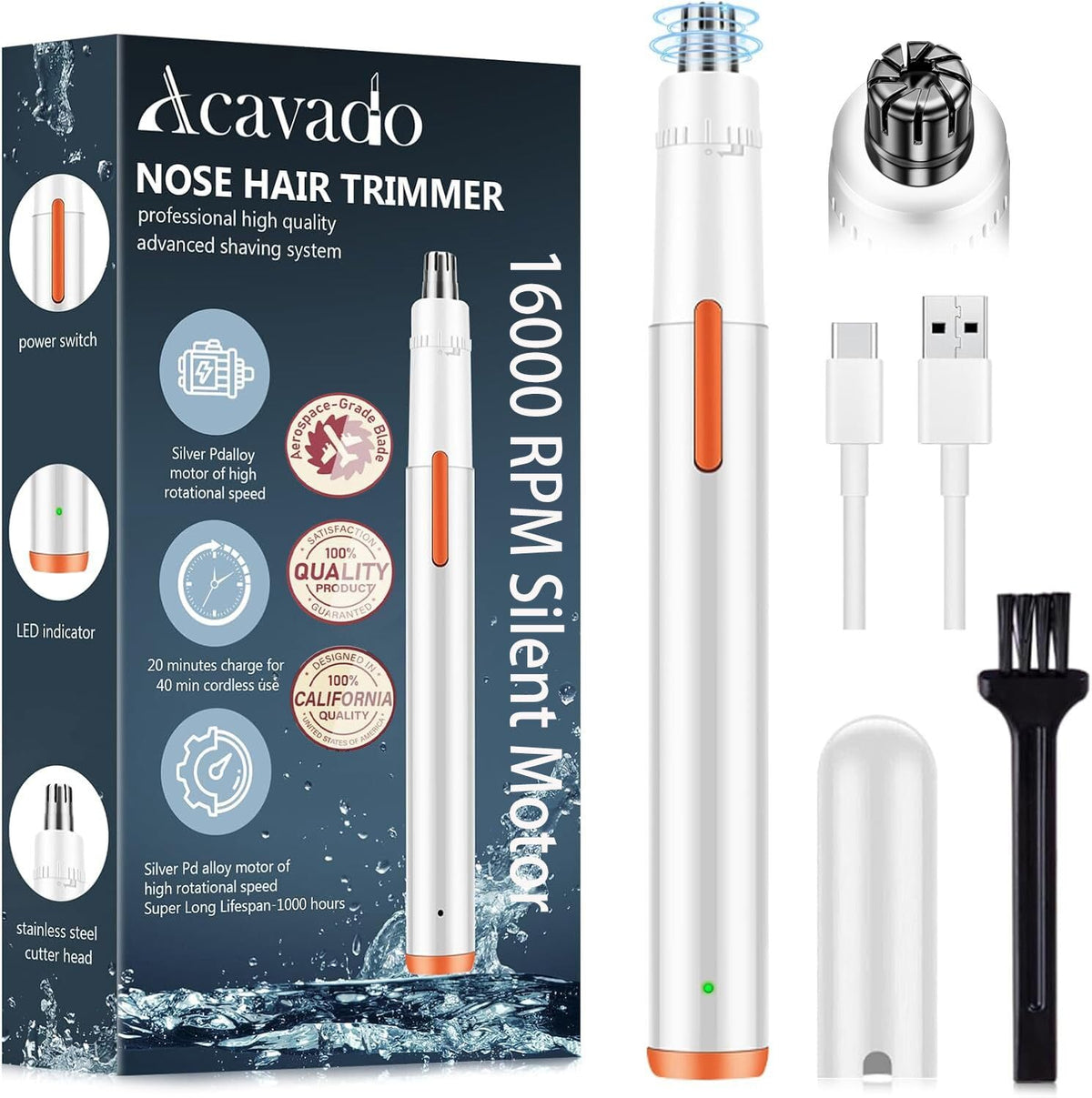 Acavado Nose Hair Trimmer - Painless Usb Rechargeable, Waterproof, Dual Edge Blades For Men & Women