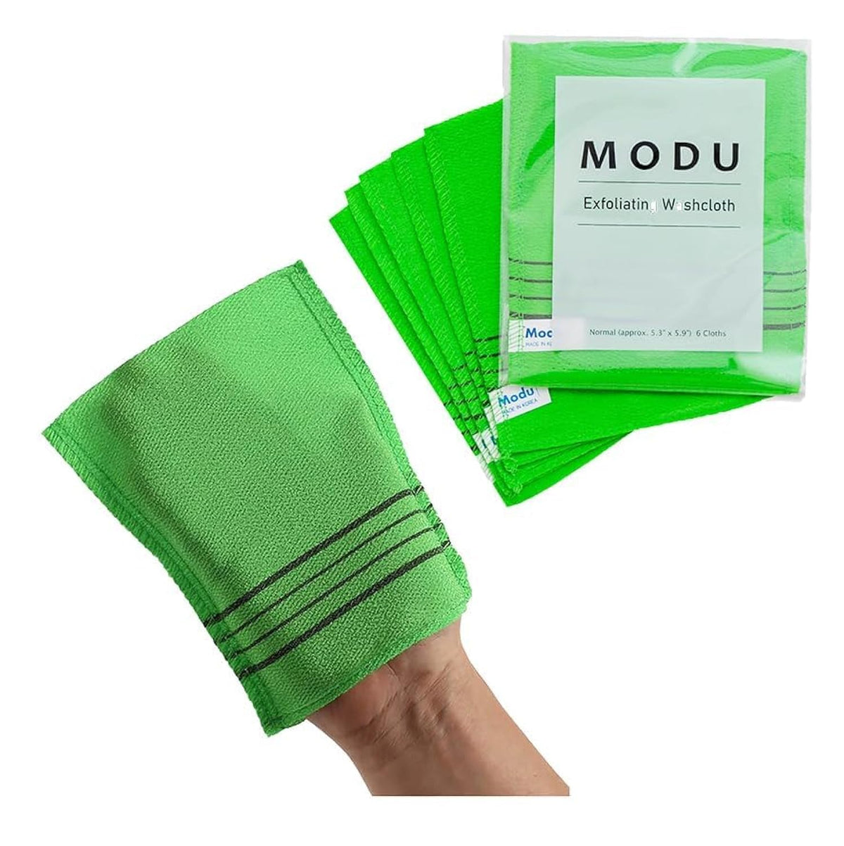 Modu 6 Pcs Korean Exfoliating Mitts - Green Bath Washcloths, 6.7 X 5.5