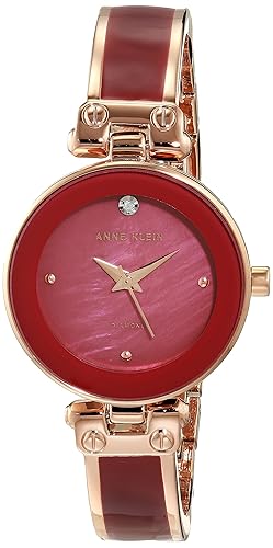 Anne Klein Rose Gold/Burgundy Genuine Diamond Dial Bangle Watch For Women