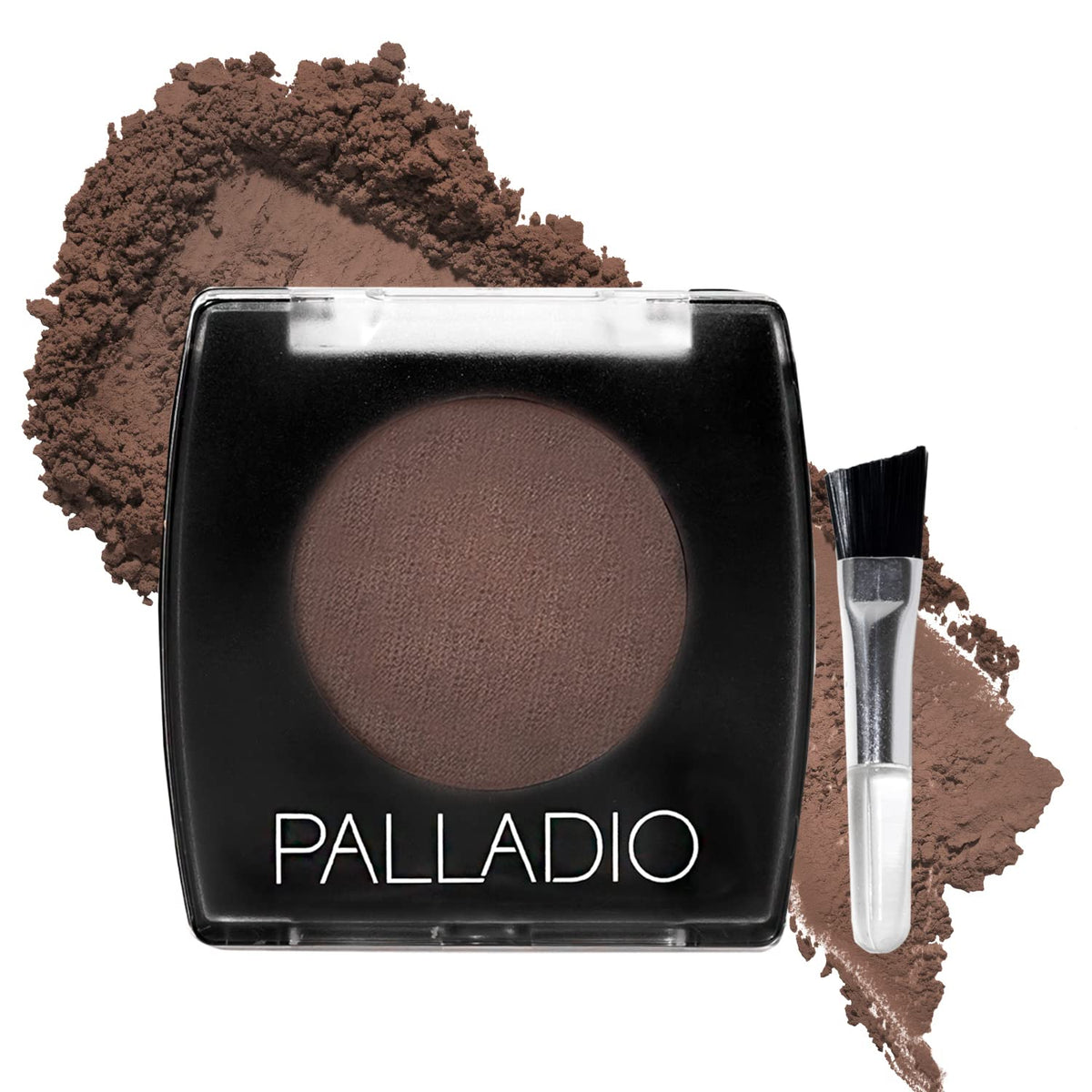 Palladio Dark Brown Brow Powder With Jojoba Oil & Shea Butter, Compact Size, Includes Brush