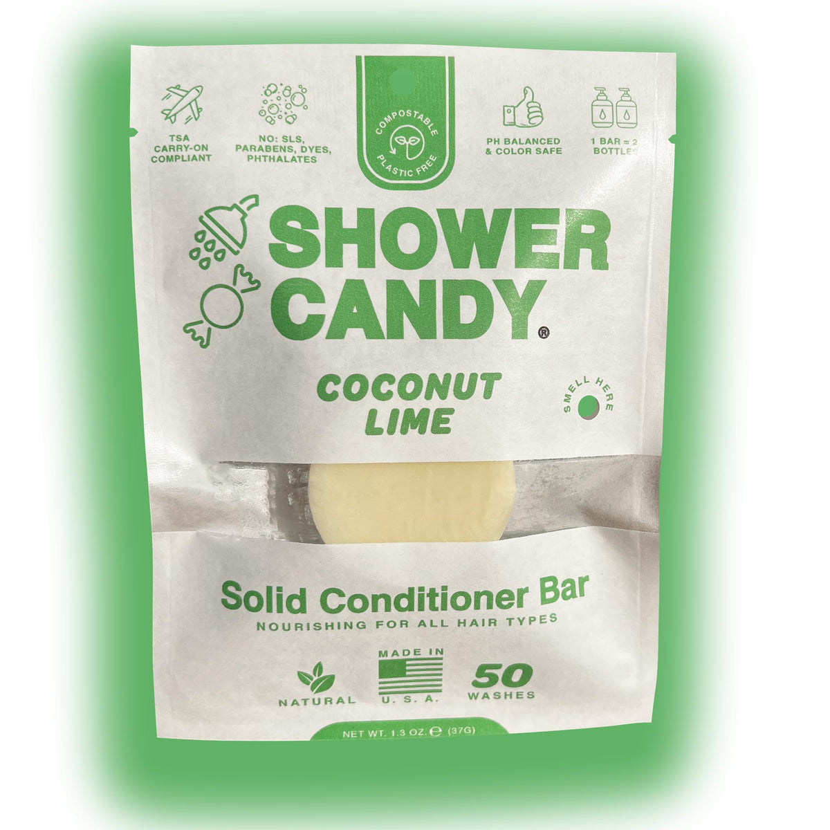 Shower Candy Coconut Lime Conditioner Bar | Sls-Free, Travel Size, Zero Waste Packaging