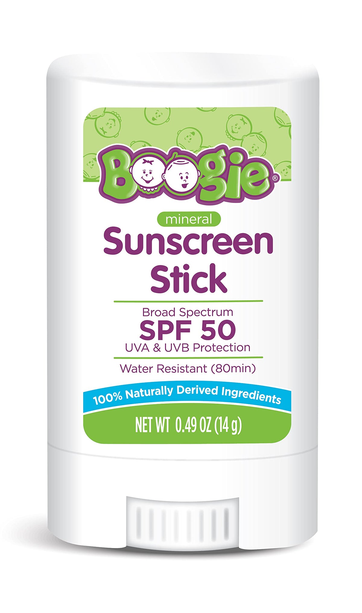 Boogie Baby Sunscreen Stick Spf 50, Travel Size, Zinc Oxide, Water Resistant, Vegan