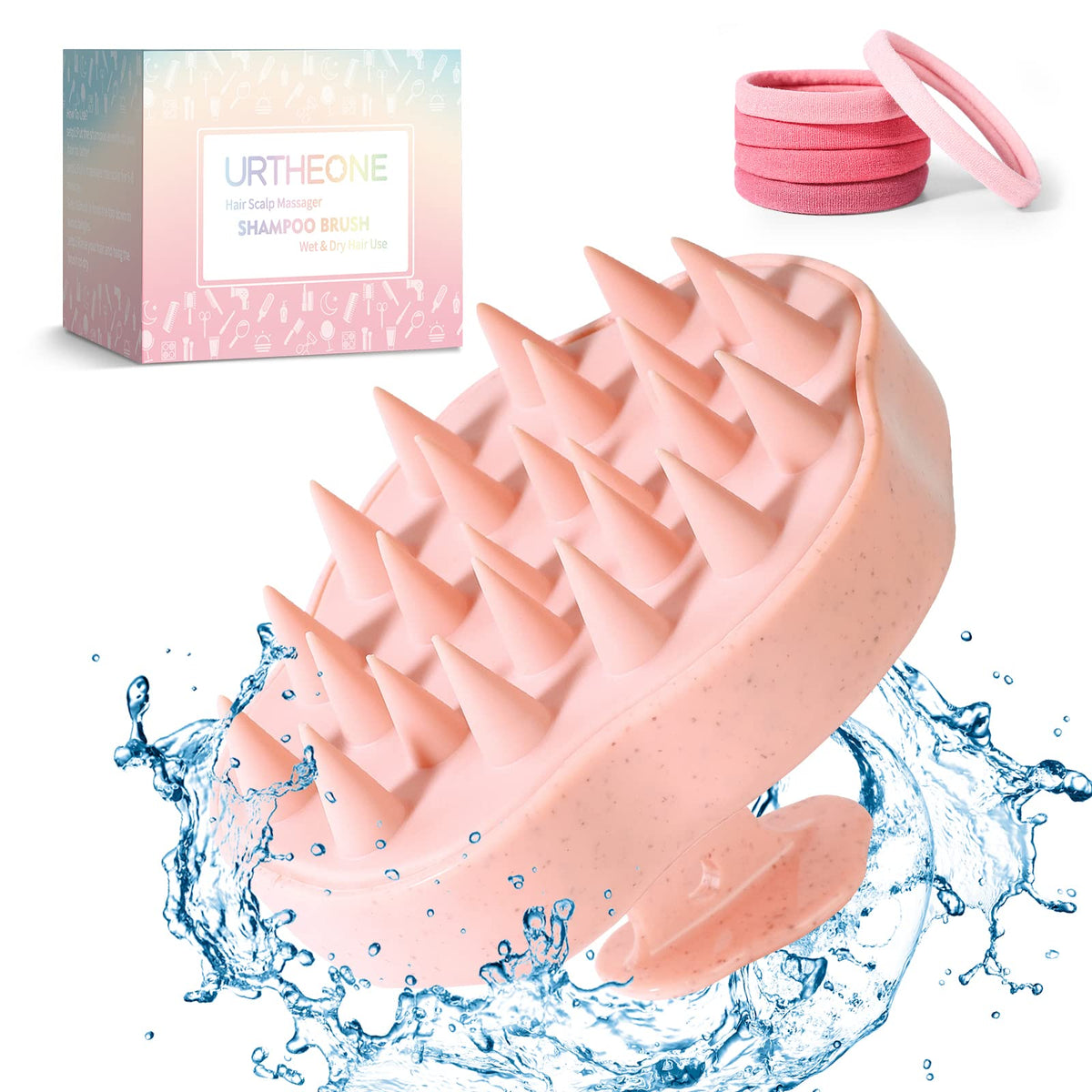 URTHEONE Scalp Massager Shampoo Brush with Soft Silicone Bristles - 6 Piece Set, Pink