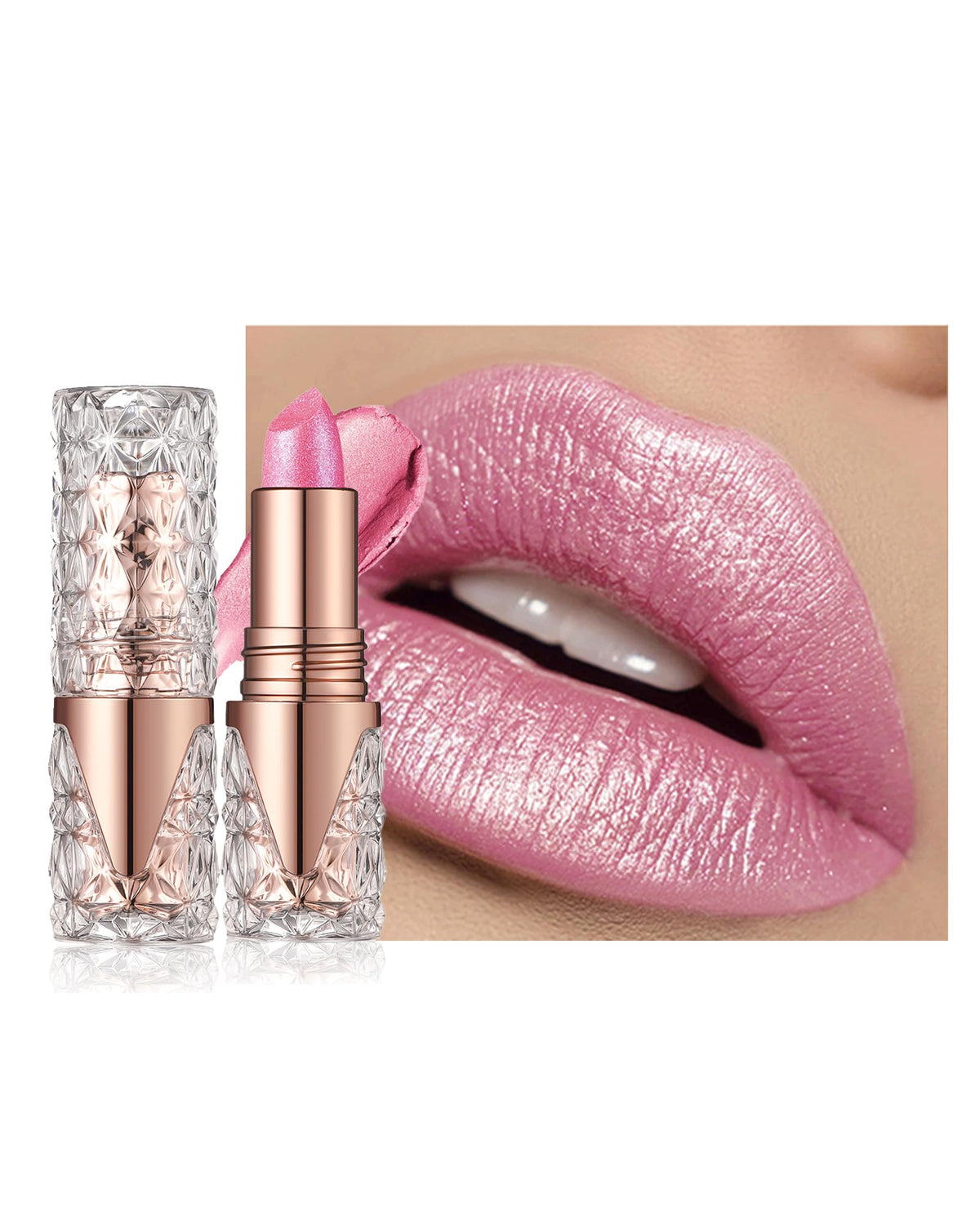 Caedelfly Long Lasting Metallic Lipstick, Full Coverage Nude Pink & Red, 0.4 Oz, Transfer Proof