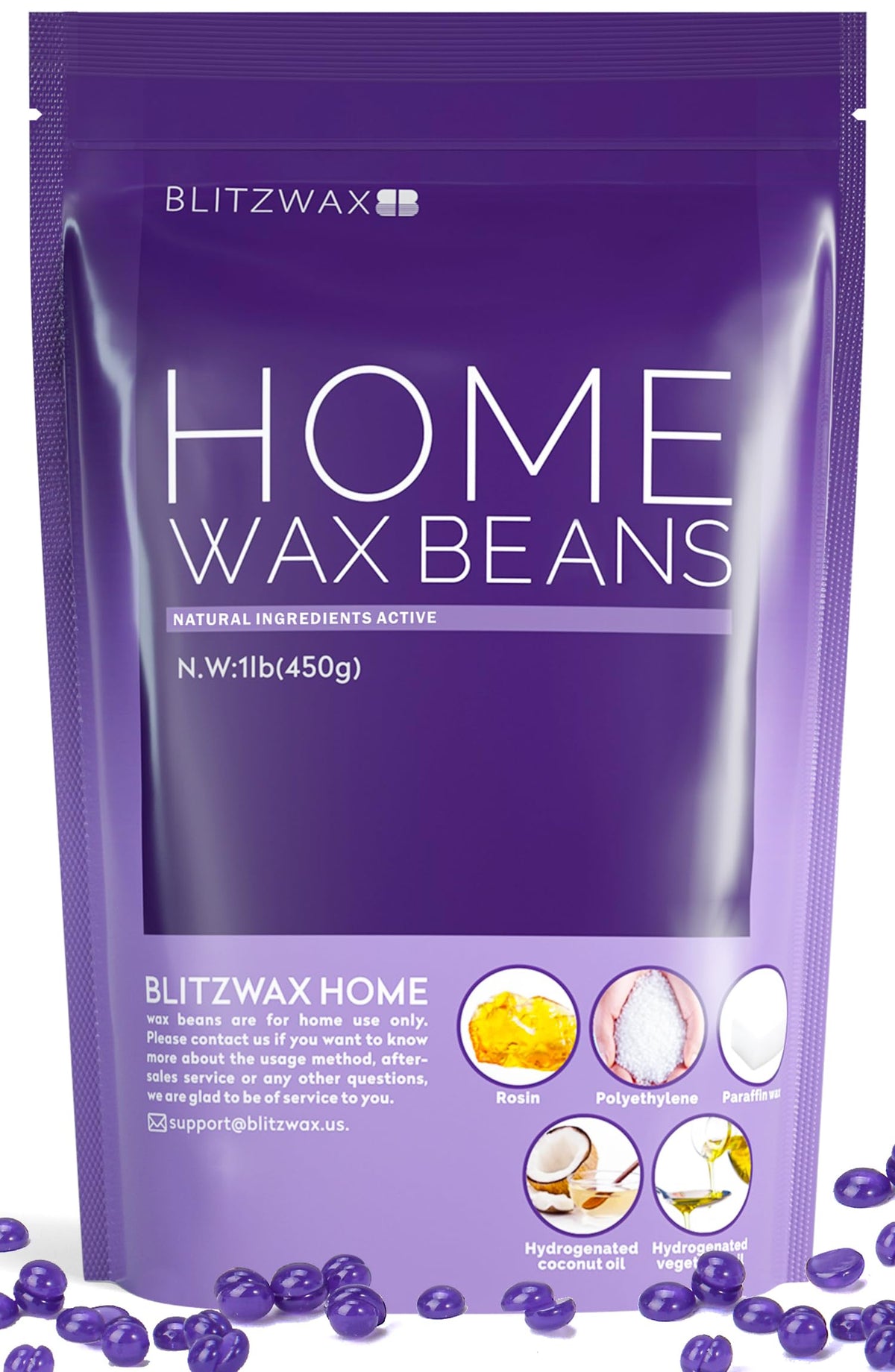 Blitzwax Lavender Hard Wax Beads - Painless Hair Removal For Sensitive Skin, 1Lb, At-Home Use